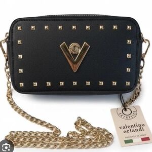 Valentino Orlandi Black and Gold Studded Crossbody Bag